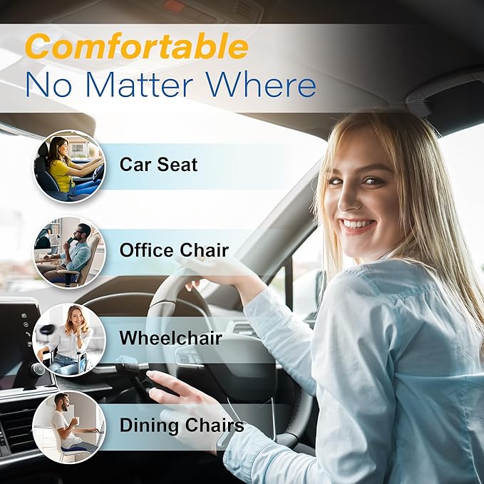 Car Seat Cushion, Ergonomic Memory Foam Car Cushion for Sciatica Pain Relief, Larger Driving Seat Pillow for Short Drivers on Long Drives - Butt Pillow for Truck, Office, Wheelchair - Black&Blue