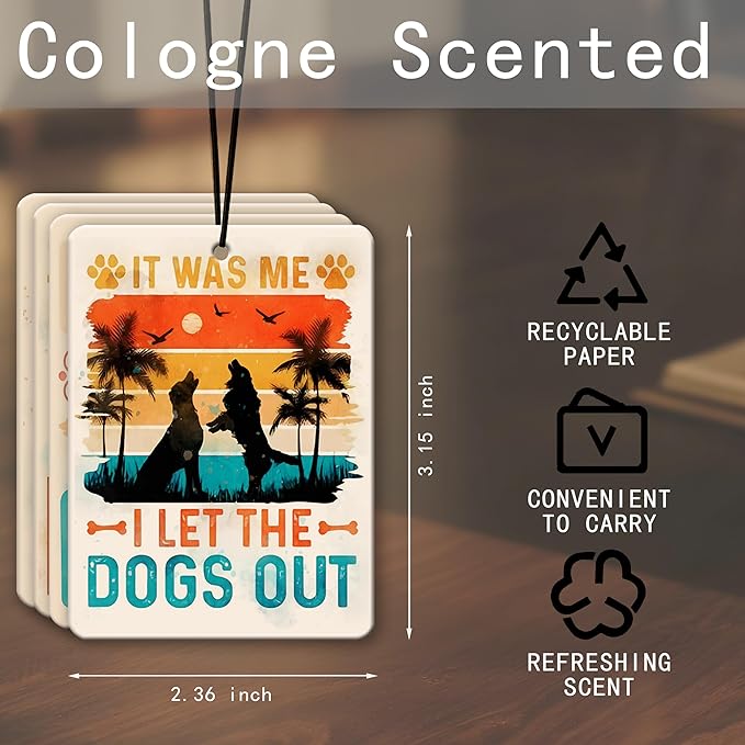 Retro Dog Car Air Freshener 4 Pcs, Vintage Quote & Silhouette Scented Hanging Decor for Pet Lovers, Vehicles Home Office, Fun Puppy Mirror Gift