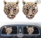 2 Pcs Bling Leopard Air Vent Clips, Crystal Leopard Car Air Fresheners Vent Clips Car Diffuser Vent Clip Rhinestone Decoration Interior Decor Diamond Bling Accessories for Women (Golden)