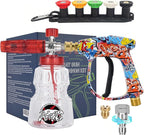 BEAR FORCE Pressure Washer Spray Gun Power Washer Short Gun with M22-ID14mm & Foam Cannon Foam Gun with 5 Nozzles Tips #035 & 3/8'' Quick Connector Swivel, Additional Orifice Nozzle 1.10mm Car Washing