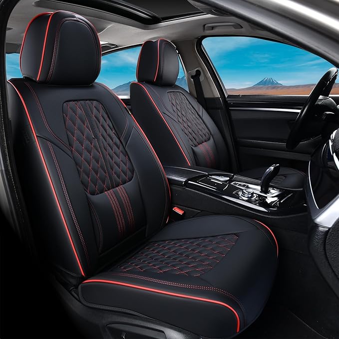 Coverado Car Seat Covers Full Set, Automotive Front and Rear Seat Covers with Backrest, Nappa Leather Car Seat Protectors Waterproof, Universal for Most Vehicles,Black