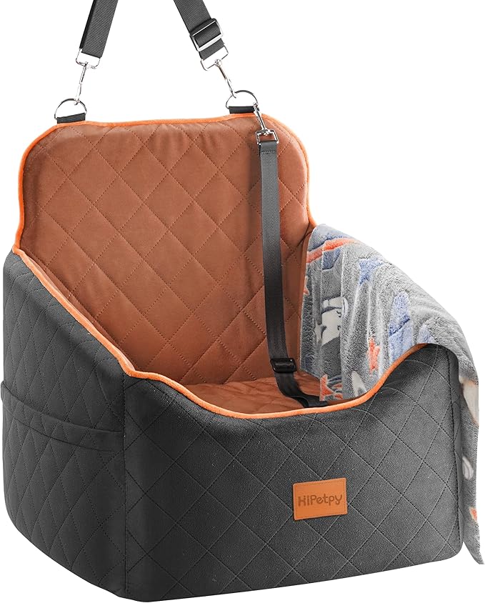 Dog Car Seat for Small Dog with Washable Mat, Memory Foam Booster Seat for Dogs Under 30lb, Elevated Pet Seat with Pockets, Anti-Slip Bed for Car, Perfect for Front & Back Seats with Safety Leash
