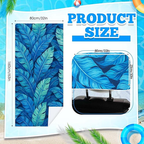 2 Pack Car Seat Towel Covers with Storage Bag 63 x 32 Inch Athletic Running Towel Seat Sweat Washable Non Slip Cover Gift for Car Outdoor Sport Activities (Blue Leaves)