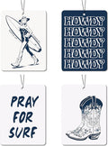Blue Western Coastal Car Air Freshener 4 Pcs, Preppy Surf Cowgirl Boots Howdy Beach Hanging Air Freshener for Closet Drawer Books, Western Beachy Car Accessories Mirror Decor for Women