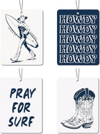 Blue Western Coastal Car Air Freshener 4 Pcs, Preppy Surf Cowgirl Boots Howdy Beach Hanging Air Freshener for Closet Drawer Books, Western Beachy Car Accessories Mirror Decor for Women