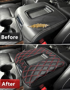 KBH Center Console Armrest Cover for Chevy Silverado & GMC Sierra 1500 2500 3500 2014-2018, Tahoe Suburban Yukon 2015-2020, Bucket Seat Console, Vinyl Leather, Black-Red Double Stitch