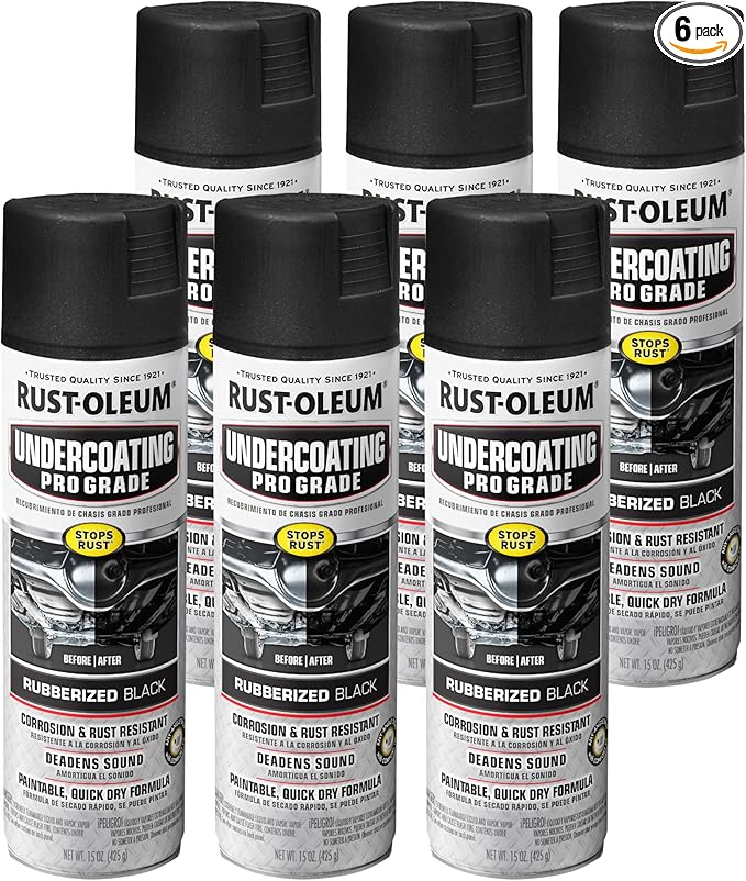 Rust-Oleum 248656-6PK Stops Rust Professional Grade Undercoating Spray Paint, 15 oz, Rubberized Black, 6 Pack