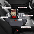 5 in 1 Car Center Console Cover, Armrest Pad with 2 Storage Pockets, Cup Holder, Tissue Box Slot, Phone Holder, Universal Car Interior Organizer (Gray)