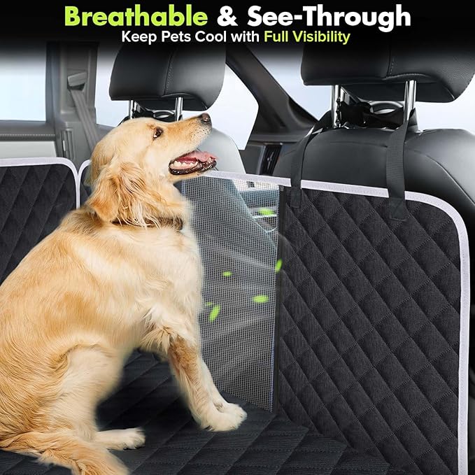Meolsaek Car Seat Cover for Dogs, Non-Slip Dog Hammock for Car Back Seat, with Mesh Window Scratch Proof Nonslip Back Seat Protector for Trucks SUVs Most Cars (Black with Mesh)
