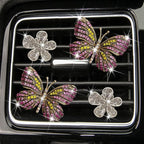 Bling Butterfly Air Vent Clips, 4 Pcs Crystal Daisy Car Air Fresheners, Rhinestone Diamond Flower Car Decoration