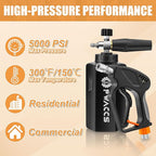 PWACCS Pressure Washer Gun with Foam Cannon, Short Pressure Washer Gun with Swivel, Foam Cannon for Car Wash Gun Kit with 1/4" Quick Connector, 5 Power Washer Nozzle Tips, 1.5 Liter, 5000 PSI