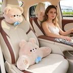 Cute Plush Bear Car Headrest & Lumbar Support Set, Soft Neck & Back Support Pillow for Comfortable Driving All Season