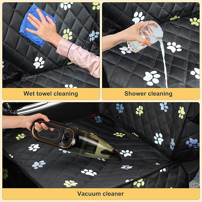 Riakrum Front Seat Dog Cover for Cars Trucks SUV Waterproof Scratchproof Nonslip Full Protection Pet Dog Car Seat Covers Cute Paw Print Front Passenger Chair Protector for Travel Bed Safety(Black)
