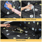 Riakrum Front Seat Dog Cover for Cars Trucks SUV Waterproof Scratchproof Nonslip Full Protection Pet Dog Car Seat Covers Cute Paw Print Front Passenger Chair Protector for Travel Bed Safety(Black)