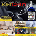 Scent Bomb Air Freshener Bundle - 1 oz & 8 oz Bottle Sprays, Vent Clip, Organic Cans, Hanging Circle - Continuous Freshness & Long-Lasting Odor Eliminator for Car, Home, Bathroom - Black Bomb