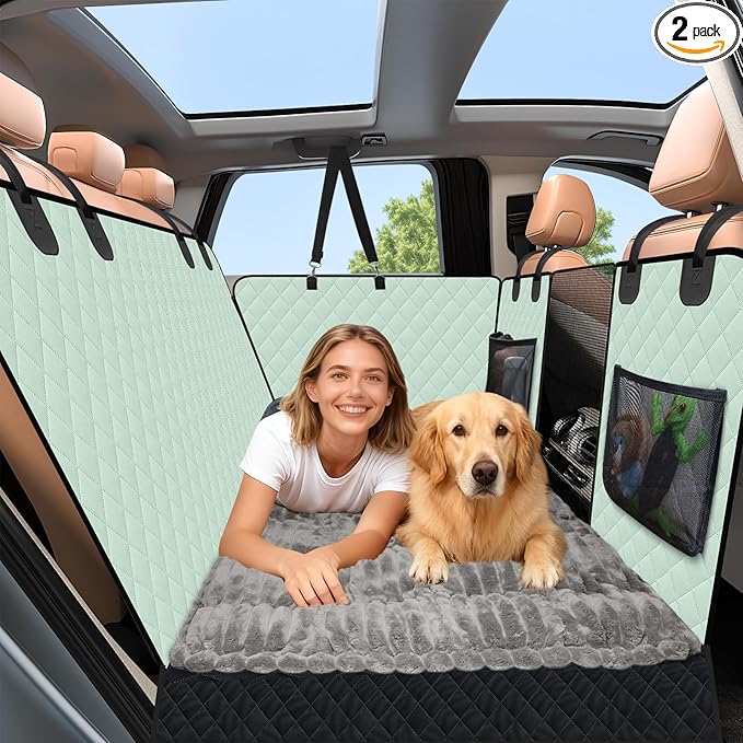 Dog Car Seat Cover Set for Back Seat, Back Seat Cover + Pet Bed Mat Perfect with Mesh Window, Hammock 600D Heavy Duty Scratch Proof Nonslip Durable Soft Back Seat Covers for Cars Trucks and SUVs
