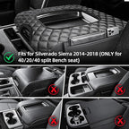 Center Console Cover Fit for Chevy Silverado 2014 2015 2016 2017 2018 Jump Seat, Middle Console Cover, Durable Arm Rest Cushion for Trucks with 2 Pocket (ONLY for Split Bench Jump Seat)