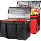 Bodaon 2-Pack Insulated Food Delivery Bag, XXX-Large Meal Grocery Tote Insulation Bag for Hot and cold Food, Commercial, Large Capacity Reusable Warming Bag, Heavy Duty Pizza Carrier, Black + Red