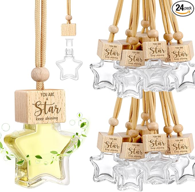 24 Pcs Employee Appreciation Gifts 8ml Car Diffuser Air Freshener Hanging Ornament Empty Glass Essential Oil Bottle Thank You Gift for Volunteer Administrative Professionals Staff Coworker Teacher