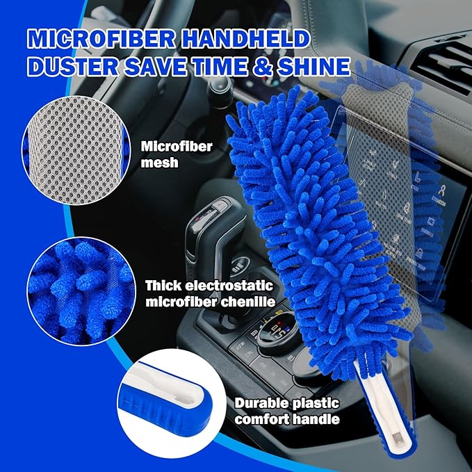 Car Cleaning Kit,62'' Car Wash Brush with Long Handle,Complete Car Cleaning Brush Kit Microfiber Cleaning Head & Extra-Thick Aluminum Extension Pole for Car, Truck, SUV, RV