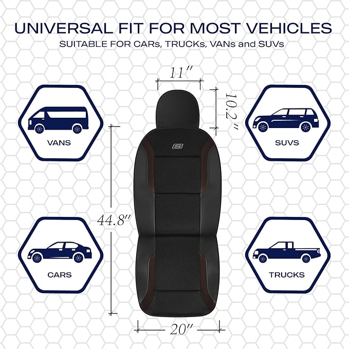 Skechers Memory Foam Car Seat Covers, Air Cool Mesh Thick Seat Covers,Car Seat Covers Front Seats Airbag Compatible, Automotive Comfort Protection for Most Cars,Van,Trucks, SUVs,Brown