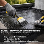 Black Liquid Rubber Waterproof Coating - Industrial Grade Sealer for Foundation & Flat Roof Repair - Heavy Duty Waterproofing Membrane for Concrete, Wood & Metal - UV Resistant - 1 Quart