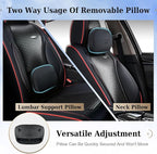 Coverado Car Seat Covers Full Set, Black Redline Seat Covers for Cars, Waterproof Nappa Leather Automotive Seat Covers with Lumbar Head Pillow, Car Seat Protectors, Universal Fit for Most Cars SUV