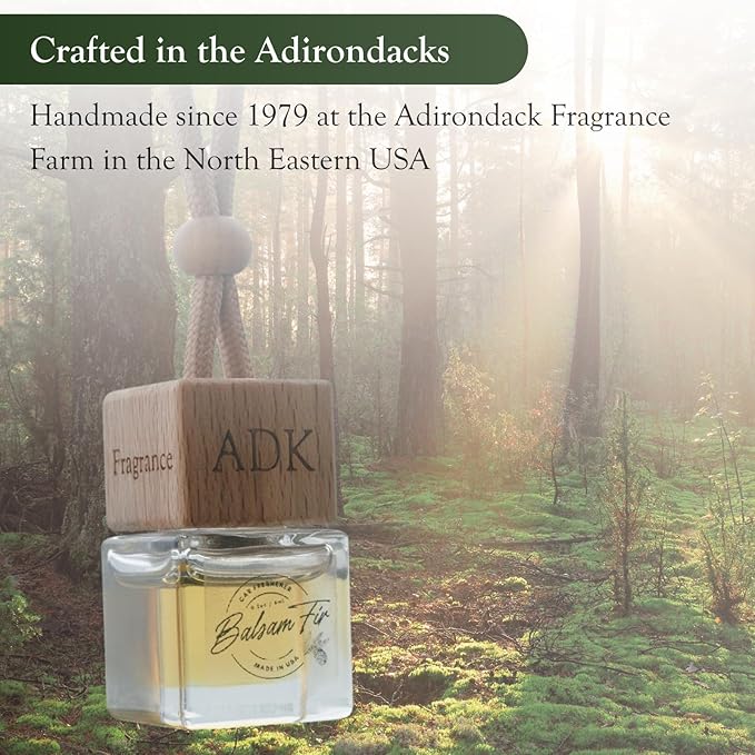 ADK Balsam Fir Car Air Freshener, Long-Lasting Essential Oil Diffuser for Hanging or Clipping, Made in the USA