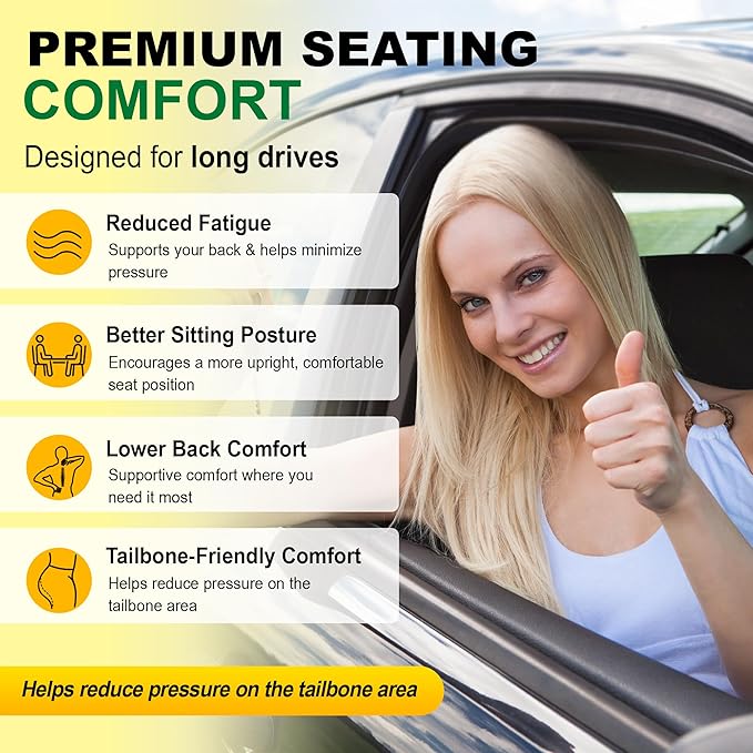 kingphenix 3-Piece Car Seat Cushion Set, 1.2inch Memory Foam Comfort, 2 Front Automotive Seat Cushions + Rear Bench Cushion, Non-Slip Bottom, Fits Sedan SUV Truck Van, Car & Office Chair, Black