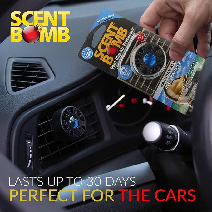Scent Bomb Car Air Freshener Vent Clip – Long-Lasting Fragrance, Easy Clip-On Design for Freshness On-the-Go, Ideal for Cars, Trucks & SUVs – Keeps Your Vehicle Smelling Fresh (Hawaiian Blue, 3 Pack)