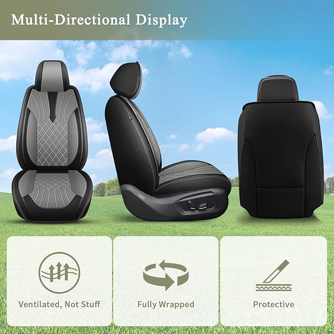 Car Seat Covers Front Pair for Honda HR-V/HRV 2016-2026: Breathable Perforated Leather Seat Cover (Black&Grey)