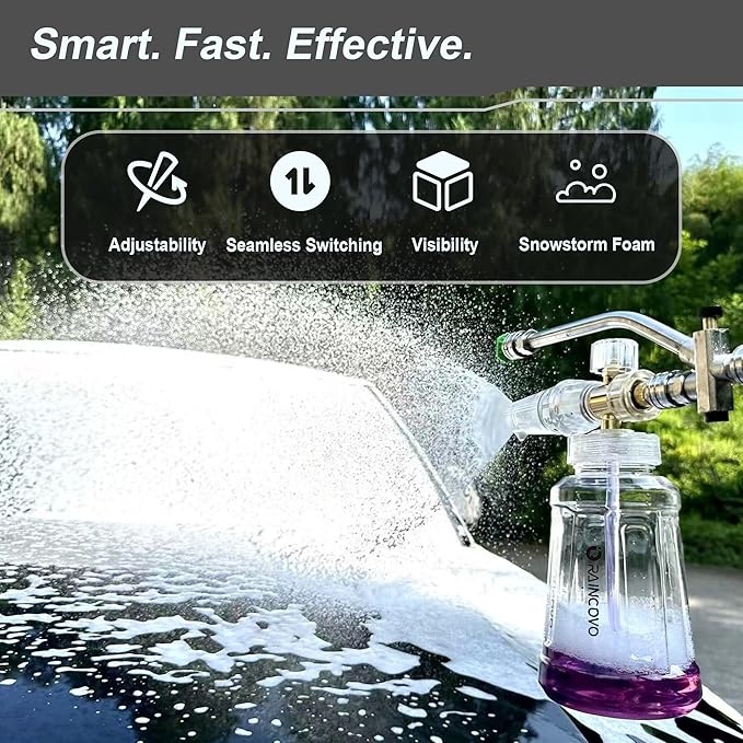 Foam Cannon for Pressure Washer, Snow Clear Foam Cannon Dual Connector Accessories, Power Washer Soap Attachment for Car Wash, Stainless Steel Filter, 5 Nozzle Tips with Holder