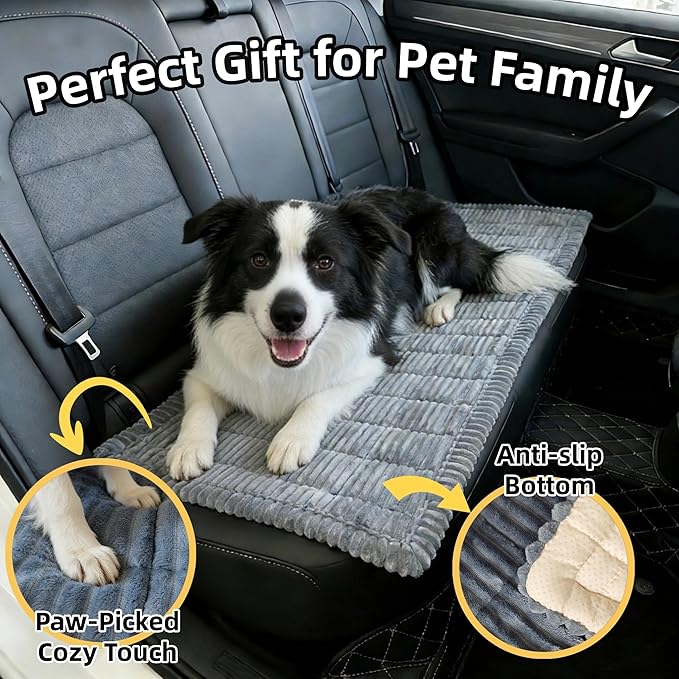 Dog Car Seat Cover, Pet Couch Covers for Car and Sofa, Non-Slip Backseat Pet Bed Mat, Machine Washable, Soft Plush Travel Seat Protector with Portable Storage Bag (Grey,23.6''×59'')