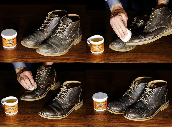 GOLDENMIX Beeswax Leather Care Balm - Protector, Conditioner, Polish, Cleaner, and Waterproofing Cream for Shoes, Boots, Car Interior, Purses, Saddle, Furniture, Bags, Upholstery & Jackets