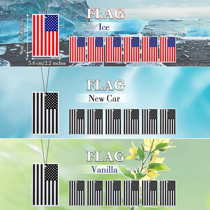 Dunzy 30 Pcs Air Freshener American Flag Car Freshener Patriotic USA Flag Hanging Automotive Independence Day Air Fresheners for Men Women Patriot May Day Auto Accessories, 3 Scents(2 Color Style)