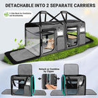 Petskd 2 in 1 Double Cat Car Travel Carrier with Litter Box, 38"x17"x18" Portable Dual Extra Large Cat Carrier for Multiple Cats with Zipper Locks for Moving Across The Country(Grey)