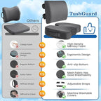 TushGuard Back&Seat Cushion, Car Seat Office Chair Cushions, Breathable Memory Foam Lumbar Back Support Pillow, Portable Airplane Seat Cushion for Travel, Computer Desk, Wheelchair, Driving (Grey)