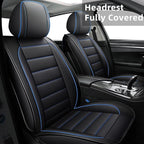CAPITAUTO Seat Covers, Car Seat Covers Full Set, Black Car Seat Cover, Car Seat Covers Front Seats Back Seat Cover, Waterproof Faux Leather Seat Covers Fit for Most Cars Trucks SUV(Black&Blue)
