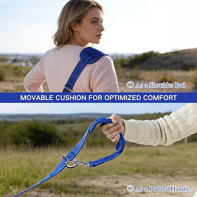 10FT Hands Free Dog Leash for Small Medium Large Dogs, Heavy Duty Reflective Dog Leash with Traffic Handle, Seat Belt Buckle & Poop Bag Holder (Navy Blue)