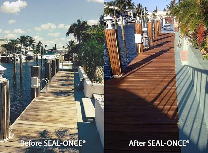 Seal-Once Nano+Poly Penetrating Wood Sealer with Polyurethane - Premium Waterproof Sealant -2 Gallon & Mahogany