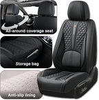 Black Leather Car Seat Covers - Luxury Waterproof Car Seat Covers with Lumbar Support, Non-Slip Base, and Airbag Compatibility; Suitable for Sedans, Suvs, and Pickups.