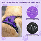 FURRYFECTION Plaid Dog Harness for Large Dogs, Reflective No Pull Adjustable Pet Vest with Front Clip, Leash, Easy Control Handle and Seat Belt, Purple, XL