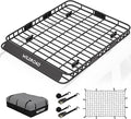 WILDROAD Roof Rack Cargo Basket, Upgraded 4” Fence Wide Car Roof Basket Combo, 64"x 50"x 4" Universal Roof Cargo Carrier Basket with Cargo Bag, Cargo Net and Ratchet Straps Fits for SUV Truck Cars