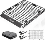 WILDROAD Roof Rack Cargo Basket, Upgraded 4” Fence Wide Car Roof Basket Combo, 64"x 50"x 4" Universal Roof Cargo Carrier Basket with Cargo Bag, Cargo Net and Ratchet Straps Fits for SUV Truck Cars