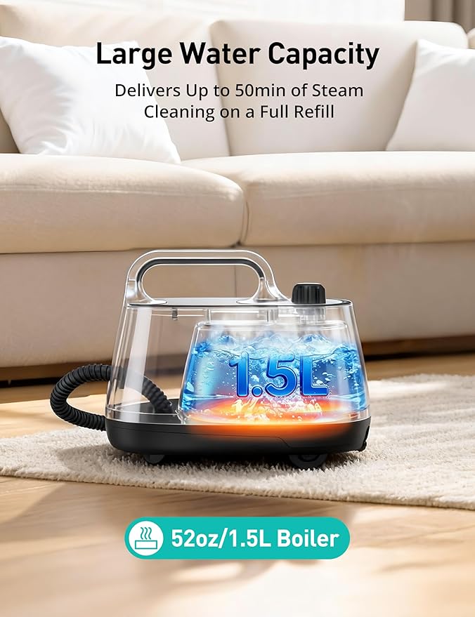 Steam Cleaner, 293°F 58 PSI Powerful Multipurpose Handheld Steam Mop for Home Use, 21 Attachments, 50Oz Capacity, Heavy Duty Steamer for Carpets, Floors, Cars, Tiles, Crack Cleaning, Platinum