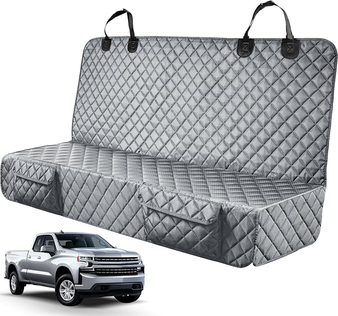 PETICON Dog Car Seat Covers for Truck Ford f150/Ram1500/GMC Canyon/Silverado, Waterproof Pet Back Seat Cover for Trucks, Scratchproof Nonslip Durable Rear Seat Cover for Dogs (Gray)