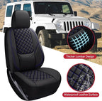Wrangler Seat Covers 2007-2026 Full Set, Waterproof Leather Interior Sets with Lumbar Support Custom Fit for Jeep Wrangler JK JL 4 Door Unlimited Sahara/Sport/Rubicon X 392 Willys, Black Blue
