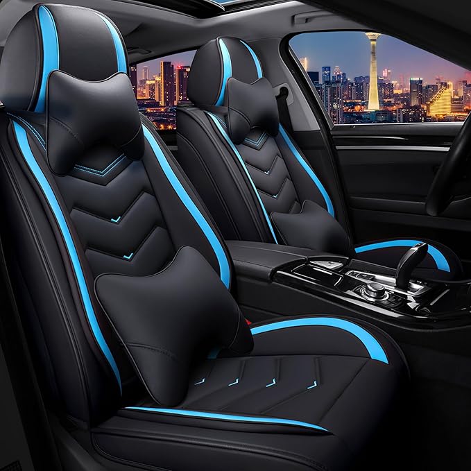 CTDS Car Seat Covers for Nissan Sentra 2000-2026, Stylish Sport Seat Cover, Premium Nappa Leather Car Seat Cover. Automobile Seat Covers Sets.(Luxury 2 Seats/Black Blue)