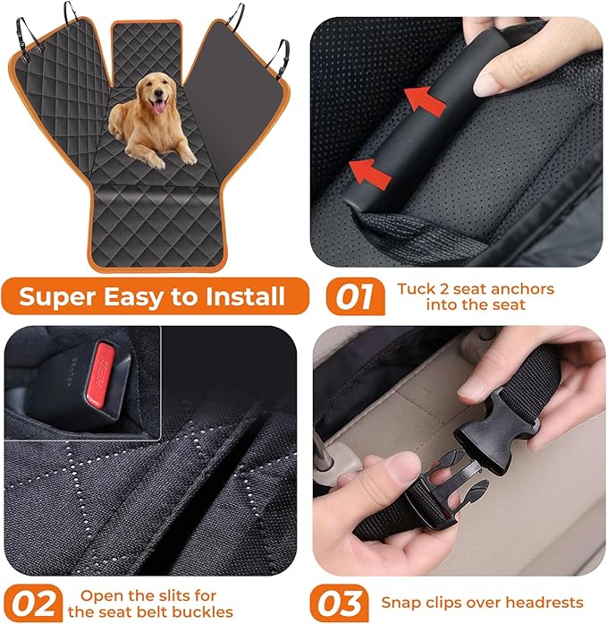 Dog Car Seat Cover for Pets Waterproof Seat Cover Hammock Nonslip Durable 600D Heavy Duty Scratch Proof Soft Back Seat Covers for Cars Trucks and SUVs