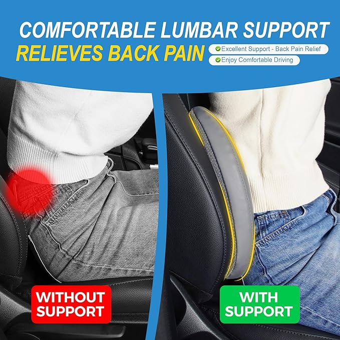 Memory Foam Lumbar Support Cushion Relieves Lower Back Pain for Car, Office Chair, and Wheelchair Use, 4D Mesh Cover, Gray